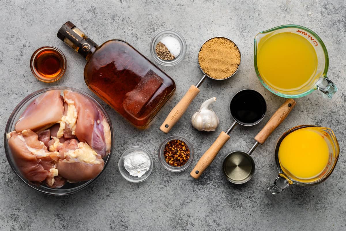 Ingredients used to make bourbon chicken.