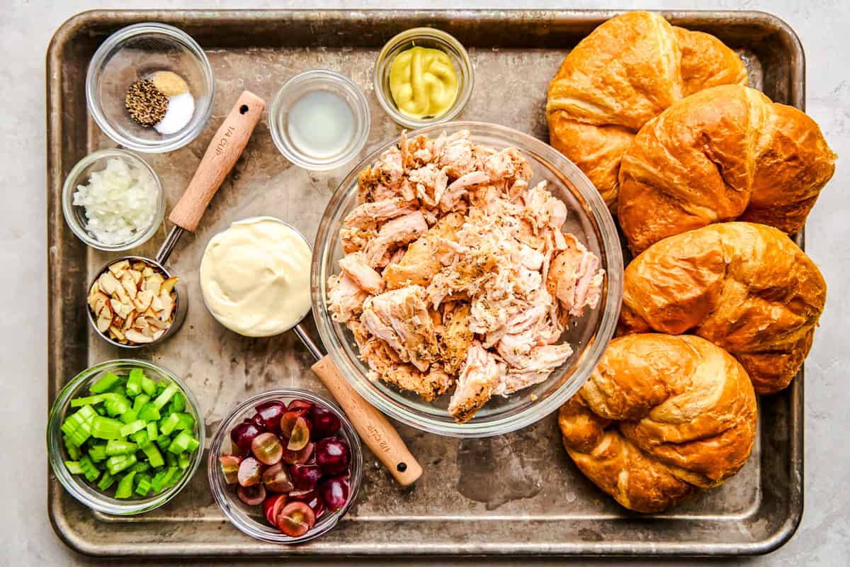 Ingredients for traditional chicken salad.