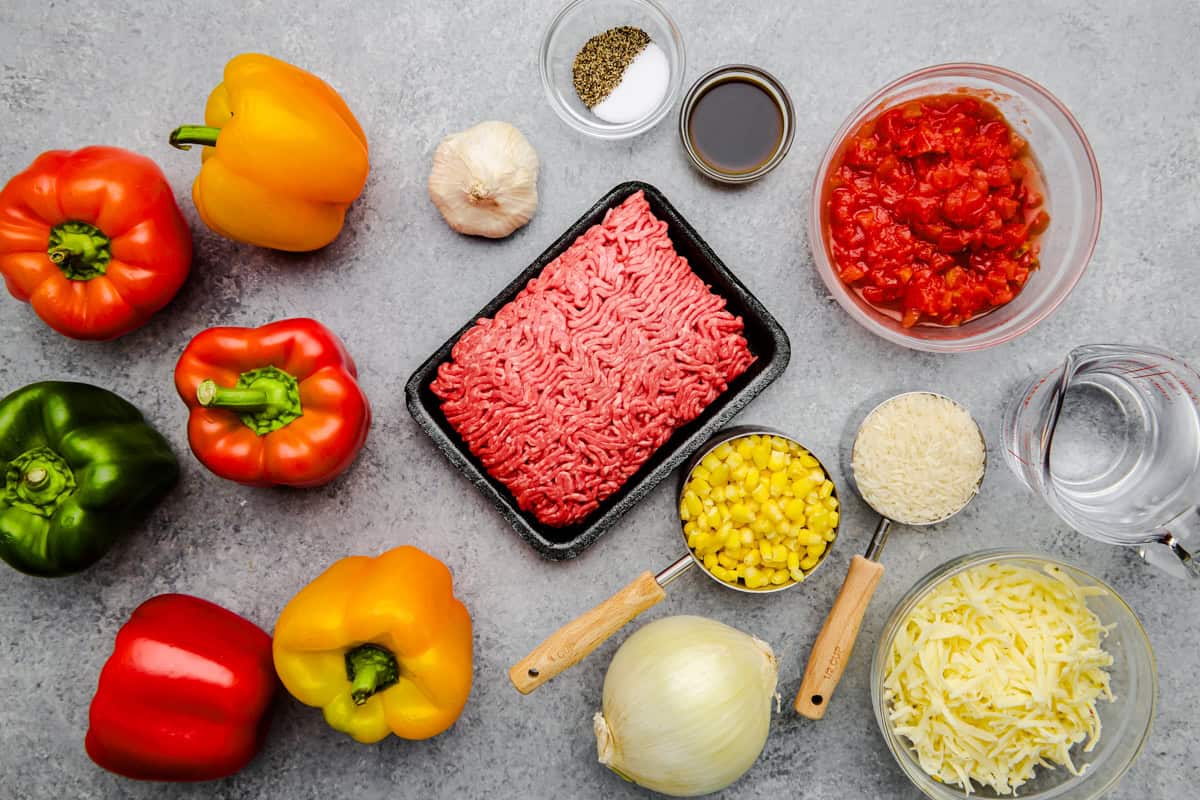 Ingredients for Easy Stuffed Bell Peppers.