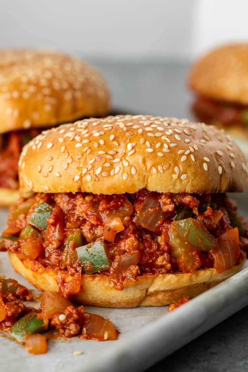 Close up view of a sloppy Joe.