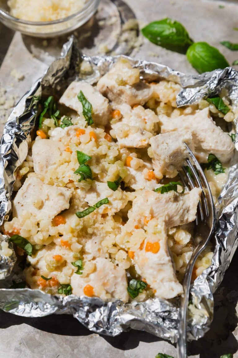 Parmesan Chicken Foil Packets with Pearl Couscous Garlic Parmesan Chicken Foil Packets with Couscous in foil