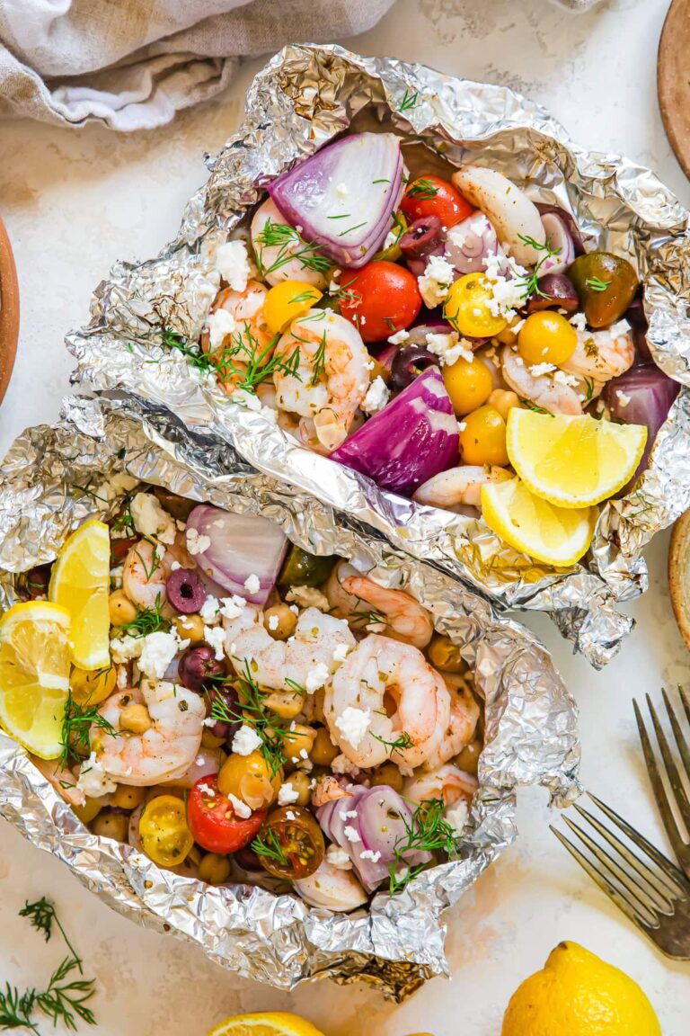 Shrimp Foil Packets | Greek Style for Quick Summer Meals Greek Shrimp in Foil Packets