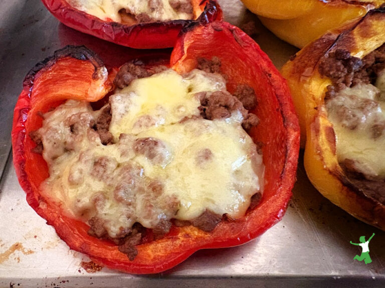 Spicy Stuffed Bell Peppers | Healthy Home Economist spicy stuffed bell peppers in baking pan