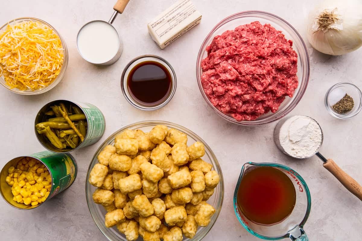Ingredients for Tasty Tater Tot Casserole.