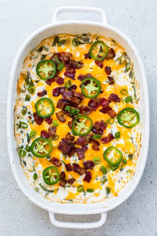 Jalapeño Popper Dip in a baking dish