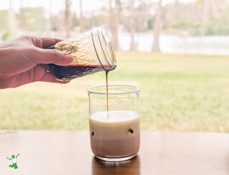 healthy chocolate syrup in a glass of milk