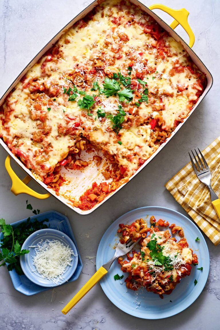 Macaroni Casserole with a plate