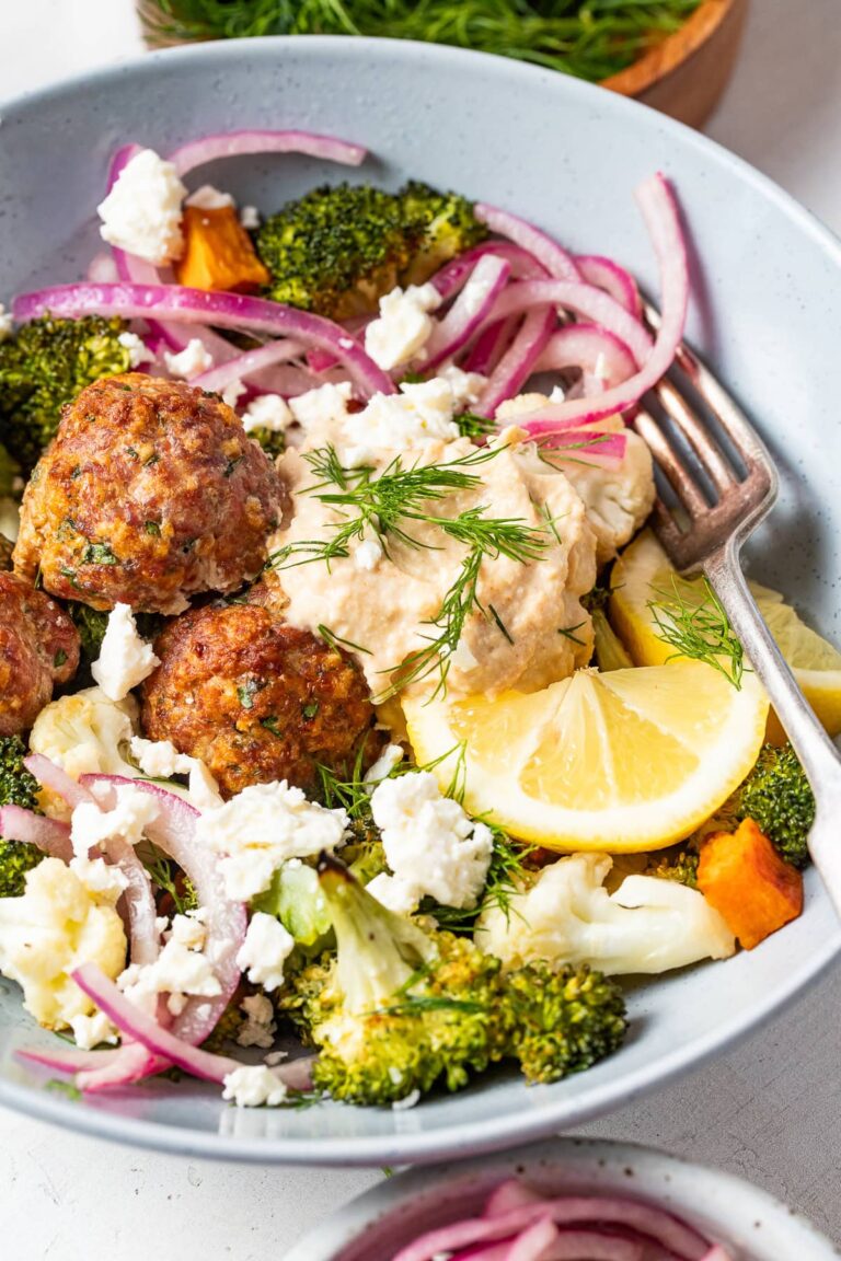 Sheet Pan Mediterranean Meatball Bowls with Roasted Vegetables Sheet Pan Mediterranean Meatball Bowls with Roasted Vegetables