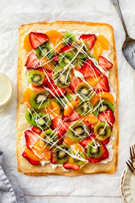 Drizzle Phyllo Fruit Tart with melted white chocolate