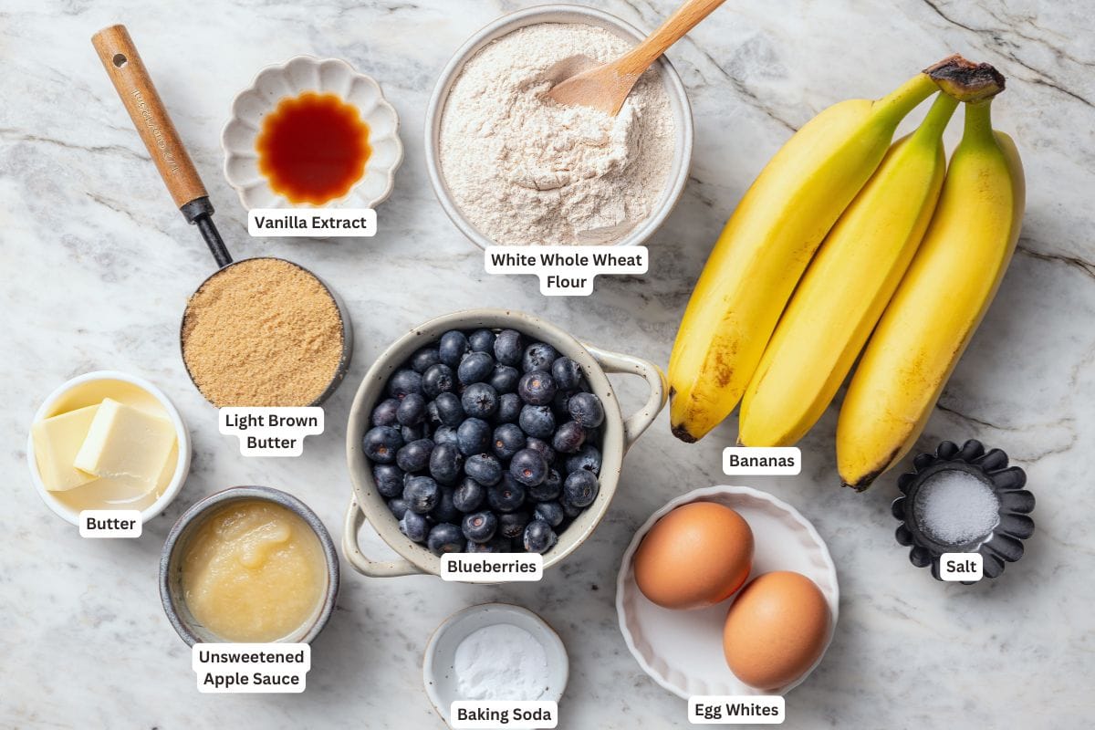 Ingredients for blueberry banana bread.