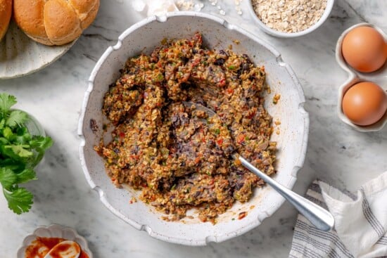 Mixed black bean burger mixture.