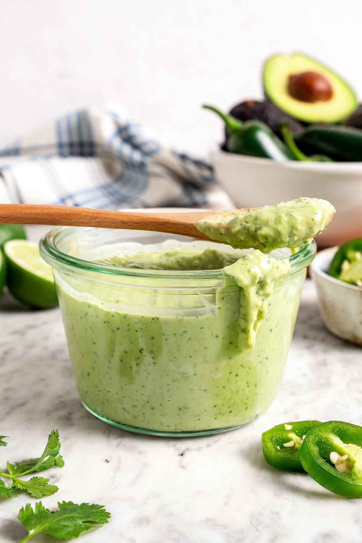 Avocado Cilantro Lime Dressing in glass jar