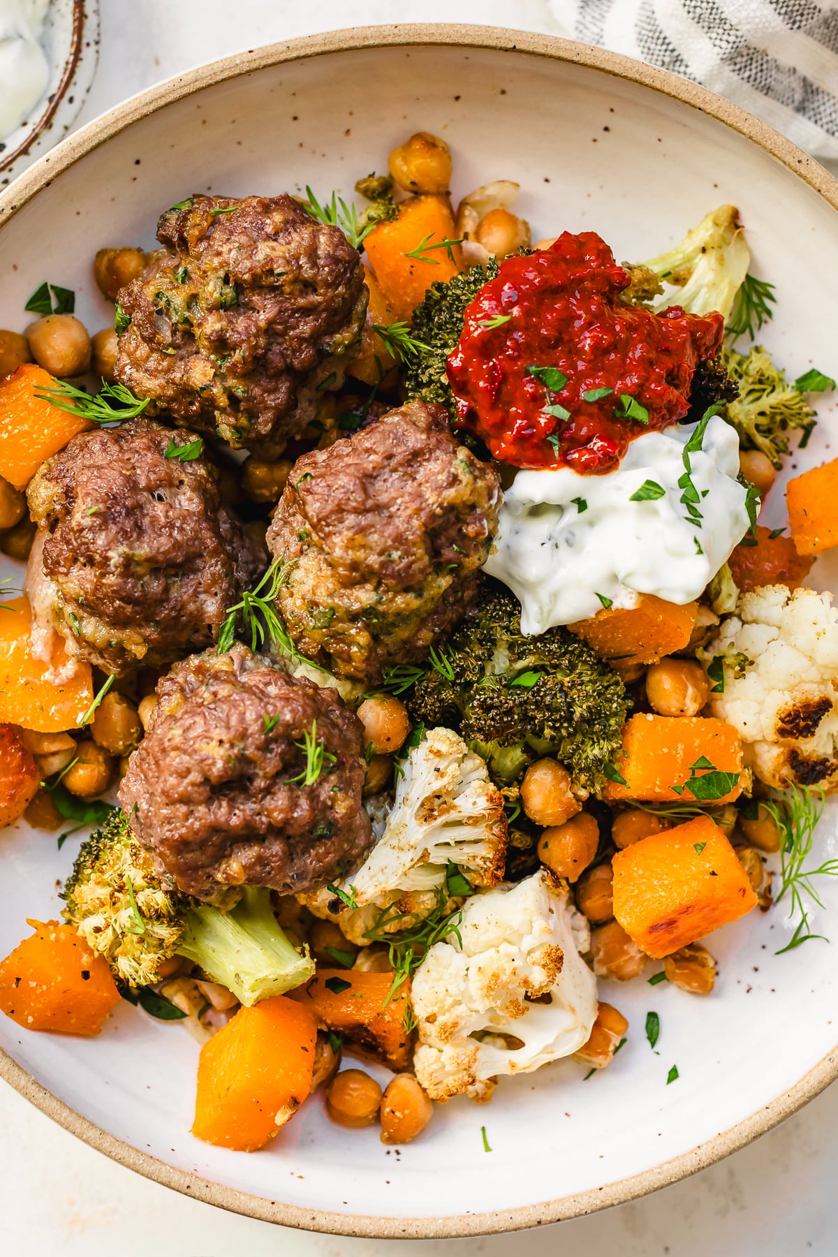 Sheet Pan Meatballs with Chickpeas Cauliflower and Butternut