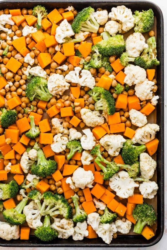 Sheet Pan Meatballs with Chickpeas Cauliflower and Butternut