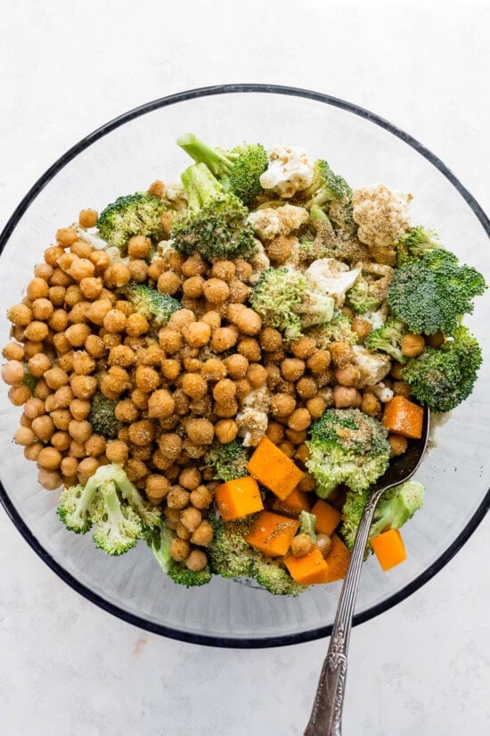 Sheet Pan Meatballs with Chickpeas Cauliflower and Butternut