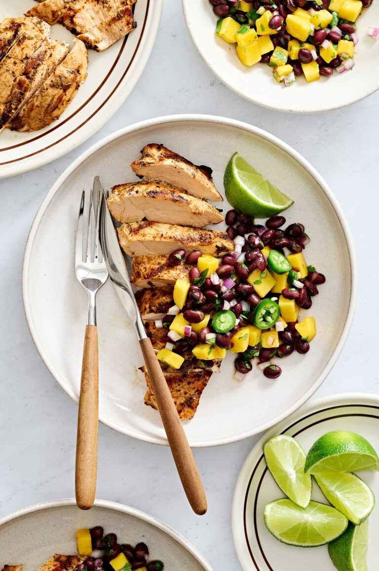 Grilled Chicken Mango Black Bean Salad (High Protein, High Fiber) Grilled Chicken with Mango Black Bean Salad