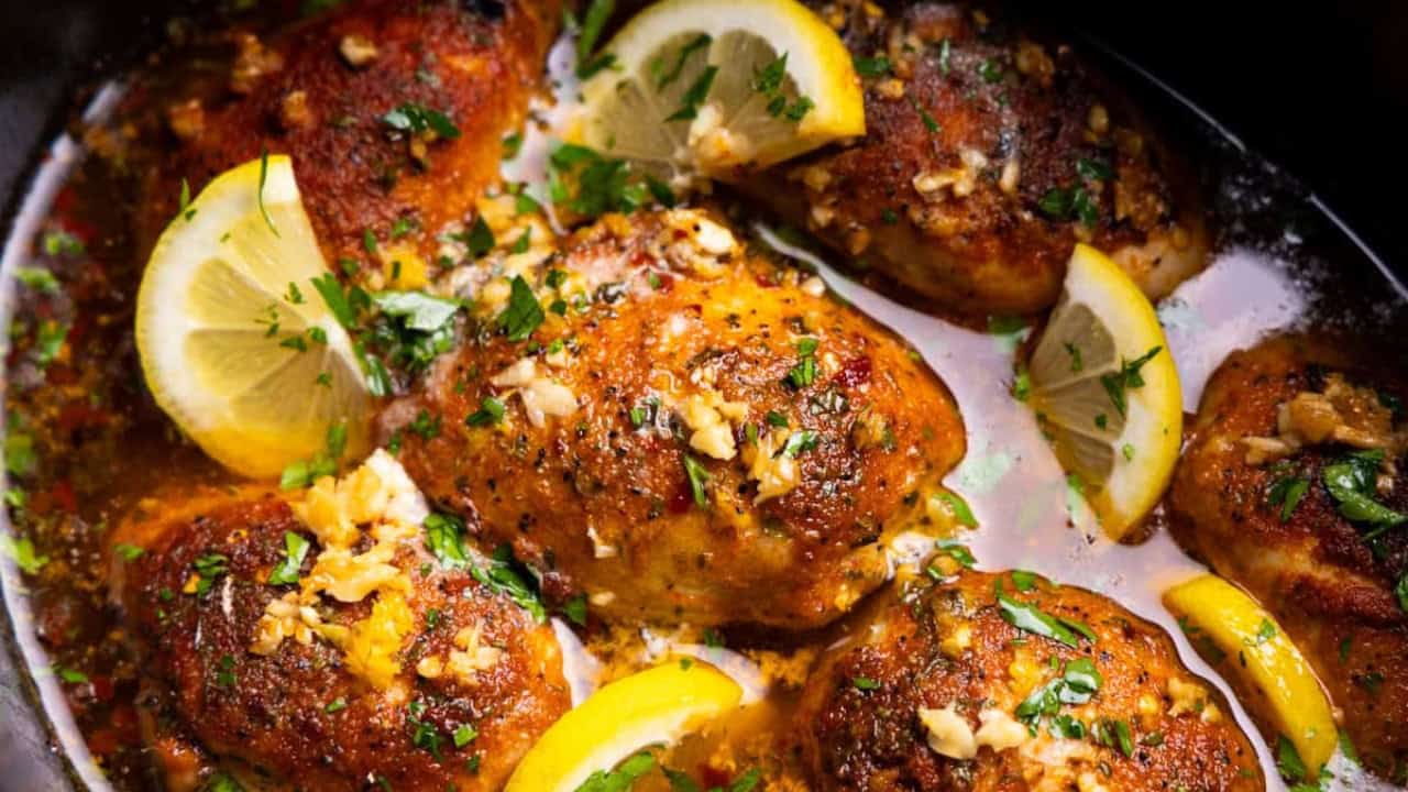Crockpot Lemon Garlic Butter Chicken Thighs