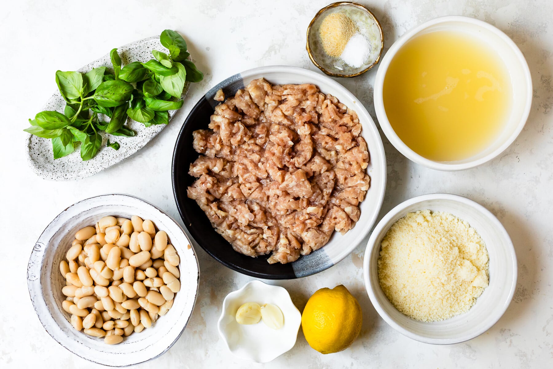 Chicken Meatballs with Lemony Pesto White Bean Puree