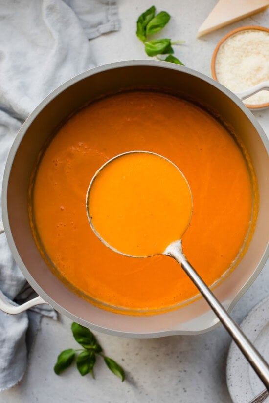 Pureed Tomato Bisque in pot